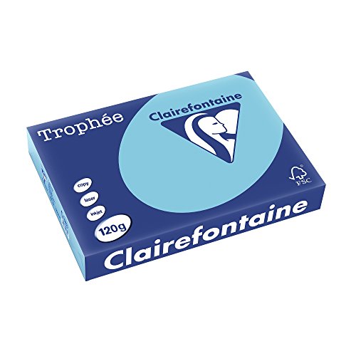 Clairefontaine 1282C - Ries Druckerpapier / Kopierpapier Trophee, Pastell Farben, DIN A4, 120g, 250 Blatt, Alize Blau, 1 Ries von Clairefontaine