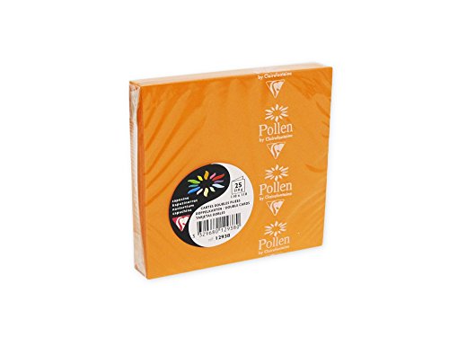 Clairefontaine 12938C - Packung mit 25 Doppelkarten Pollen 110x110mm 210g gefaltet, ideal für Ihre Einladungen und Korrespondenz, Kapuzinerkresse, 1 Pack von Clairefontaine