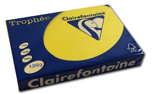 Clairefontaine 1292C - Ries Druckerpapier / Kopierpapier Trophee, intensive Farben, DIN A4, 120g, 250 Blatt, Sonnengelb, 1 Ries von Clairefontaine