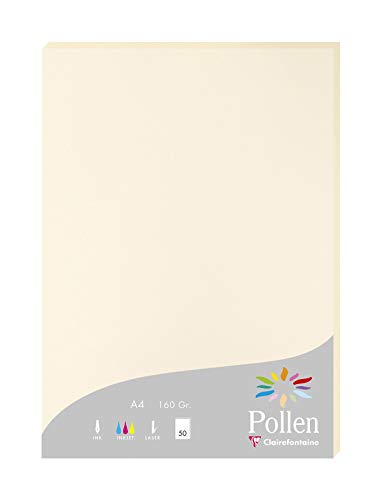 Clairefontaine 14204C Packung mit 50 Blatt Pollen 160g, DIN A4, 21 x 29,7cm, Elfenbein von Clairefontaine