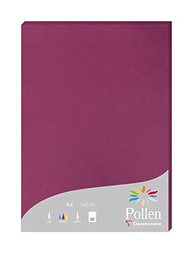 Clairefontaine 14206C Packung mit 50 Karten Pollen 160g, DIN A4, 21 x 29,7cm, Himbeerrosa von Clairefontaine