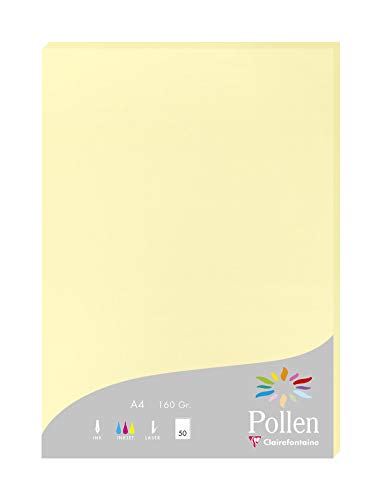 Clairefontaine 14207C Packung mit 50 Karten Pollen 160g, DIN A4, 21 x 29,7cm, Kanariengelb von Clairefontaine