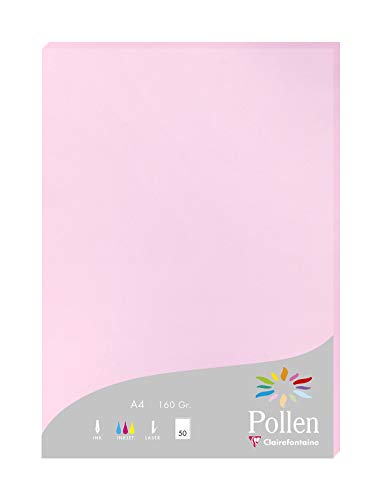 Clairefontaine 14213C Packung mit 50 Karten Pollen 160g, DIN A4, 21 x 29,7cm, Bonbonrosa von Clairefontaine