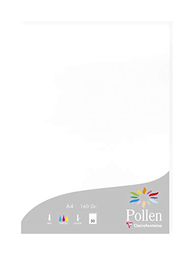 Clairefontaine 14239C Packung mit 50 Karten Pollen 160g, DIN A4, 21 x 29,7cm, Weiss von Clairefontaine