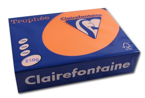 Clairefontaine 1767C - Ries Druckerpapier / Kopierpapier Trophee, intensive Farben, DIN A4, 210g, 250 Blatt, Orange, 1 Ries von Clairefontaine