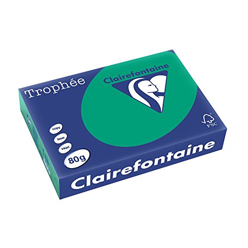 Clairefontaine 1783C - Ries Druckerpapier / Kopierpapier Trophee, intensive Farben, DIN A4, 80g, 500 Blatt,Tannengrün, 1 Ries von Clairefontaine