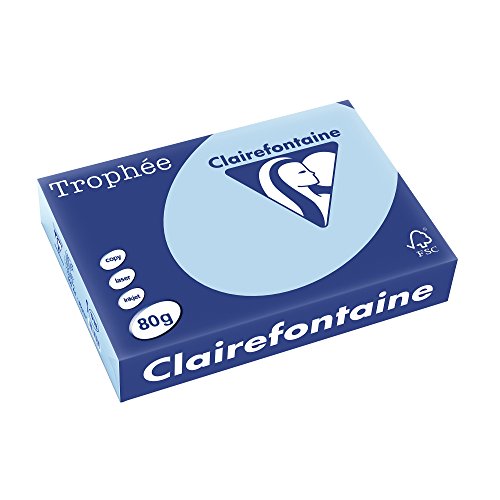 Clairefontaine 1798C Druckerpapier Trophée, für alle Laserdrucker, Kopierer und Tintenstrahldrucker, DIN A4 (21 x 29,7 cm), 80g, 1 Ries mit 500 Blatt, Hellblau von Clairefontaine