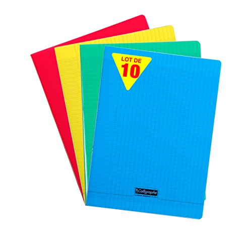 Clairefontaine 18020C - Packung mit 10 Heften Calligraphe geheftet, DIN A4, 24 Blatt, französische Lineatur, 90g, farbig sortiert, 1 Pack von Calligraphe