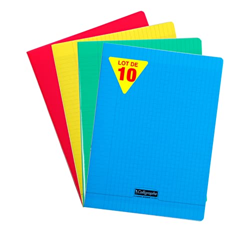 Clairefontaine 18090C - Packung mit 10 Heften Calligraphe geheftet, DIN A4+ 24x32cm, 48 Blatt, französische Lineatur, 90g, farbig sortiert, 1 Pack von Calligraphe