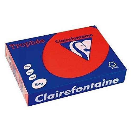 Clairefontaine 1873C - Ries mit 500 Blatt Druckerpapier / Kopierpapier Trophée, DIN A4 (21x29,7 cm), 80g, Ziegelrot intensive Farbe, 1 Ries von Clairefontaine