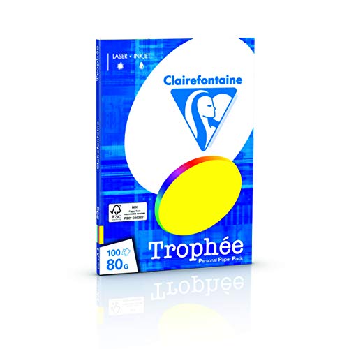 Clairefontaine 1876/0C - Packung Druckerpapier / Kopierpapier Trophee PPP, intensive Farben, DIN A4, 80g, 100 Blatt, farbig sortiert, 1 Pack von Clairefontaine