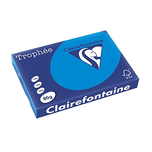 Clairefontaine 1886C - Ries Druckerpapier / Kopierpapier Trophee, intensive Farben, DIN A3, 80g, 500 Blatt, Karibikblau, 1 Ries von Clairefontaine