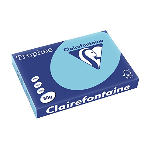 Clairefontaine 1889C - Ries Druckerpapier / Kopierpapier Trophee, intensive Farben, DIN A3, 80g, 500 Blatt, Alize Blau, 1 Ries von Clairefontaine