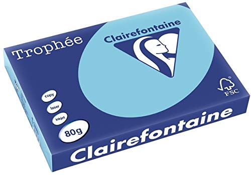 Clairefontaine 1889C - Ries mit 500 Blatt Druckerpapier / Kopierpapier Trophée, DIN A3 (29,7x42 cm), 80g, Blau Pastellfarbe, 1 Ries von Clairefontaine