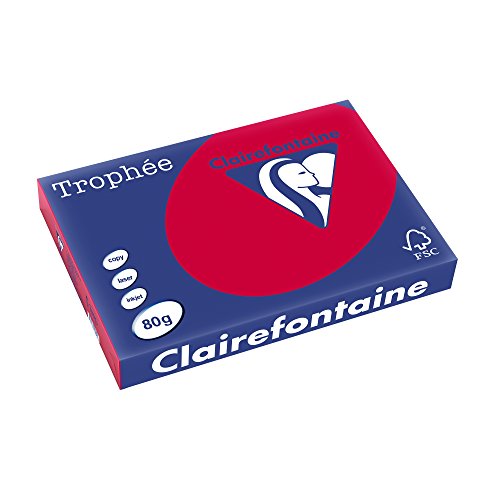 Clairefontaine 1895C - Ries Druckerpapier / Kopierpapier Trophee, intensive Farben, DIN A3, 80g, 500 Blatt, Kirschrot, 1 Ries von Clairefontaine