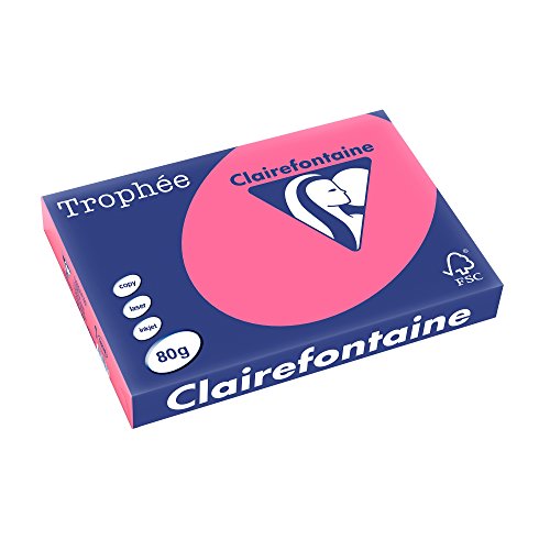 Clairefontaine 1898C - Ries Druckerpapier / Kopierpapier Trophee, intensive Farben, DIN A3, 80g, 500 Blatt, Eosin, 1 Ries von Clairefontaine