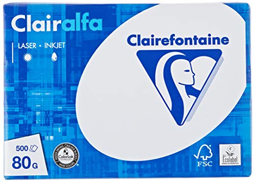 Clairefontaine 1910C - Ries Druckerpapier / Kopierpapier Clairalfa, extraweiß, DIN A5, 80g, 500 Blatt, Weiß, 1 Ries von Clairefontaine