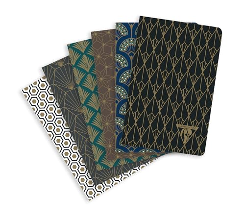 Clairefontaine 192096C - Packung mit 6 Notizheften / Notizbücher NeoDeco 9x14cm 48 Blatt liniert 90g, Deckel mit matter Beschichtung und goldenem Aufdruck, mit Fadenbindung, Motive sortiert, 1 Pack von Clairefontaine