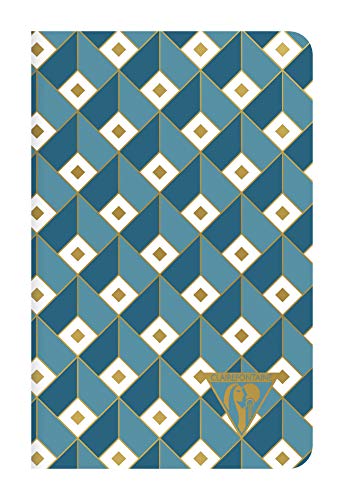 Clairefontaine 194296OBSC - Notizheft Neo Deco, mit Fadenbindung, Kollektion Mid-Season, 9x14cm 48 Blatt elfenbein liniert 90g, Motiv Kubus Ente blau, 1 Stück von Clairefontaine