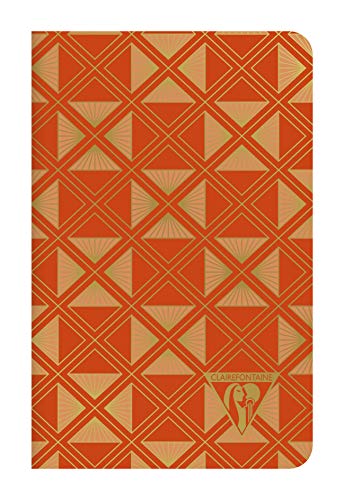 Clairefontaine 194696C - Notizheft mit Fadenbindung Neo Deco, Kollektion Mid-Season, 9x14cm 48 Blatt elfenbein liniert 90g, Motiv Pyramiden - Tangerine, 1 Stück von Clairefontaine