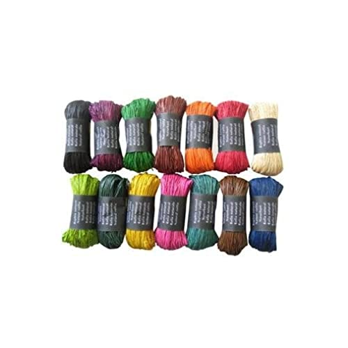 Clairefontaine 196098C - Karton mit 15 Knäuel aus natürlichem Bast 50g, zum Verpacken von Geschenken, für Einladungen, Etiketten oder Menüs, 16cm x 1,50 m, farbig sortiert, 1 Karton von Clairefontaine