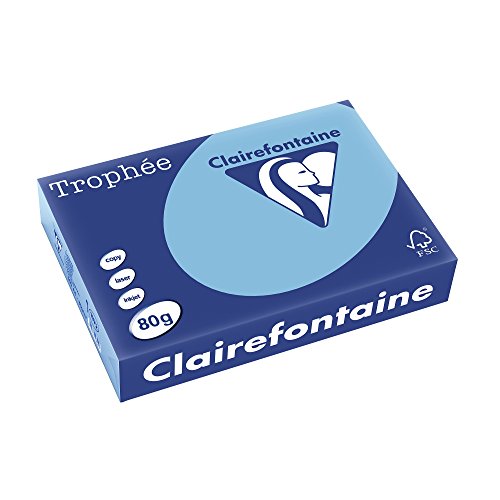Clairefontaine 1972C - Ries Druckerpapier / Kopierpapier Trophee, Pastell Farben, DIN A4, 80g, 500 Blatt, Lavendelblau, 1 Ries von Clairefontaine