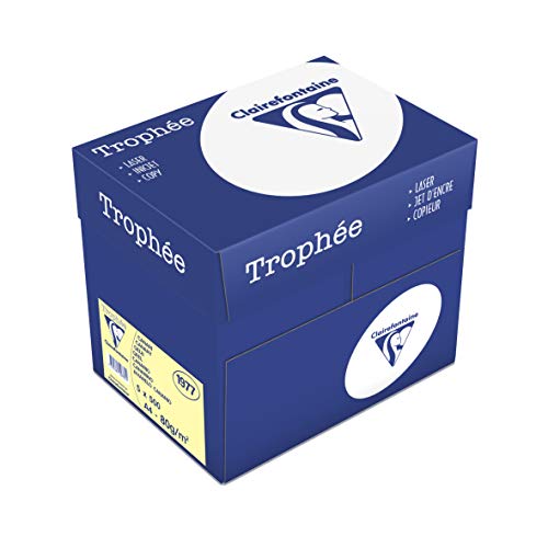 Clairefontaine 1977C - Karton mit 5 Ries Druckerpapier / Kopierpapier Trophee, intensive Farben, DIN A4, 80g, 500 Blatt x 5, Kanariengelb, 1 Karton von Clairefontaine