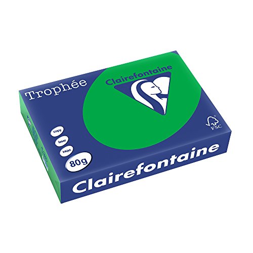 Clairefontaine 1991C - Ries Druckerpapier / Kopierpapier Trophee, intensive Farben, DIN A4, 80g, 500 Blatt, Billardgrün, 1 Ries von Clairefontaine