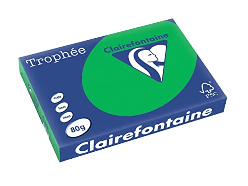 Clairefontaine 1992C - Ries mit 500 Blatt Druckerpapier / Kopierpapier Trophée, DIN A3 (29,7x42 cm), 80g, Billiardgrün intensive Farbe, 1 Ries von Clairefontaine
