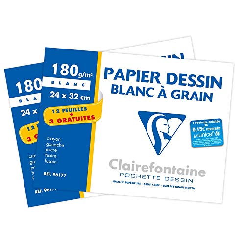 Clairefontaine 196177AMZC - Set mit 2 Packungen Zeichenpapier, gekörnt, 2x 15 Blatt, Weiß, DIN A4+, 24x32, 180g, 2 Pack Clairefontaine 196177AMZC - Set mit 2 Packungen Zeichenpapier, gekörnt, 2x 15 Blatt, Weiß, DIN A4+, 24x32, 180g, 2 Pack von Clairefontaine