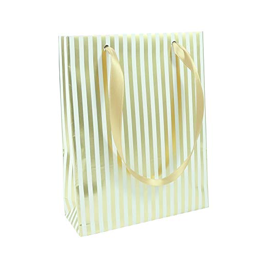 Clairefontaine 212848C Geschenktasche Schatz (17 x 6 x 22 cm, ideal für Geschenke und Shopping, Design mit elegantem Streifen) 1 Stück gold/weiß von Clairefontaine