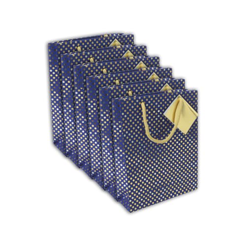 Clairefontaine 212866Cpack – 5 Premium-Geschenktüten – mittelgroß – 17 x 6 x 22 cm – 170 g – Motiv: goldene und blaue Punkte – Geschenkverpackung, ideal für: Taschenbuch, Spielbox, Parfüm von Clairefontaine