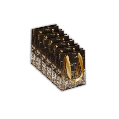 Clairefontaine 212873Cpack – 5 Premium-Geschenktüten – mittelgroß – 17 x 6 x 22 cm – 170 g – Motiv: goldene Pfauenfedern auf schwarzem Grund – ideal für: Taschenbuch, Spielbox, Parfüm von Clairefontaine