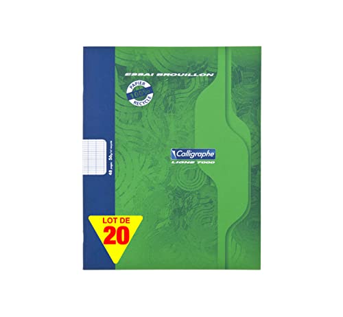 Clairefontaine 2148C - Packung mit 20 Heften Calligraphe, geheftet, 17 x 22 cm, französische Lineatur, 24 Blatt, 56g Recycling Papier, Grün, 1 Pack von Calligraphe