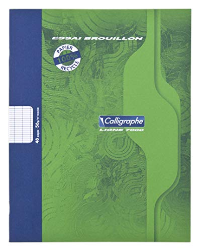 Clairefontaine 2148C - Heft Calligraphe, geheftet, 17 x 22 cm, französische Lineatur, 24 Blatt, 56g Recycling Papier, Grün, 1 Stück von Clairefontaine