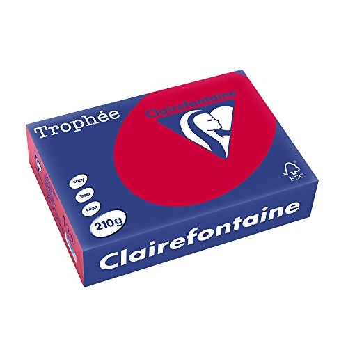 Clairefontaine 2211C - Ries Druckerpapier / Kopierpapier Trophee, intensive Farben, DIN A4, 210g, 250 Blatt, Kirschrot, 1 Ries von Clairefontaine