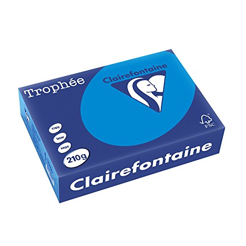Clairefontaine 2212C - Ries Druckerpapier / Kopierpapier Trophee, intensive Farben, DIN A4, 210g, 250 Blatt, Karibikblau, 1 Ries von Clairefontaine