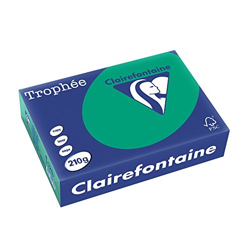 Clairefontaine 2213C - Ries Druckerpapier / Kopierpapier Trophee, intensive Farben, DIN A4, 210g, 250 Blatt, Tannengrün, 1 Ries von Clairefontaine