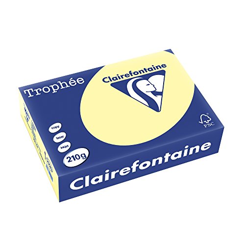 Clairefontaine 2220C - Ries Druckerpapier / Kopierpapier Trophee, Pastell Farben, DIN A4, 210g, 250 Blatt, Gelb, 1 Ries, Kanariengelb von Clairefontaine
