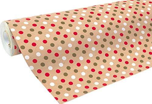 Clairefontaine 223800C - Rolle Geschenkpapier aus Kraftpapier 70g 50x0,70m, 100% recycelt, robust und natürlich, ideal zum Verpacken Basteln und Geschenke, Punkte rot/weiß/gold, Weihnachten, 1 Rolle Clairefontaine 223800C - Rolle Geschenkpapier aus Kraftpapier 70g 50x0,70m, 100% recycelt, robust und natürlich, ideal zum Verpacken Basteln und Geschenke, Punkte rot/weiß/gold, Weihnachten, 1 Rolle von Clairefontaine