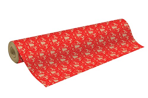 Clairefontaine 223814C Rolle Geschenkpapier (50 x 0,70m, 70g/qm Recycling Kraftpapier, ideal für große Geschenke) 1 Stück rot/weiß von Clairefontaine