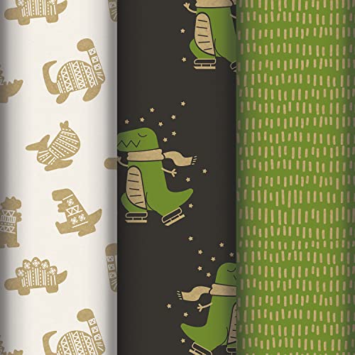 Clairefontaine 223846AMZC – 12 Rollen Geschenkpapier Kraftpapier (100% recycelt) 2 m x 0 m 70 cm (groß) 80 g, verschiedene Motive Dino von Clairefontaine