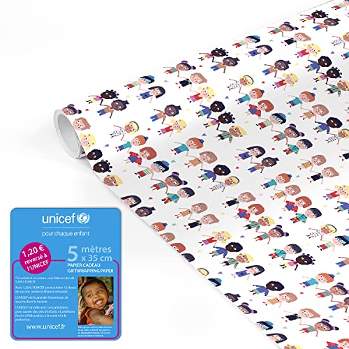 Clairefontaine 231622UNICEFC - Rolle Geschenkpapier UNICEF Tiny Rolls, 5x0,35m 80g, 1 Rolle, Farandole von Clairefontaine