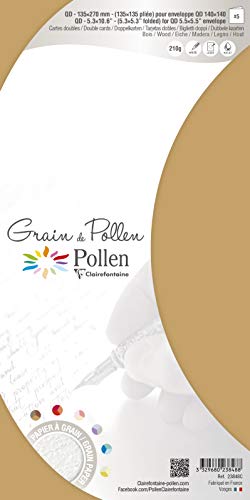 Clairefontaine 23848C - Packung mit 5 Doppelkarten Pollen 13,5x13,5 cm, 210g, ideal für Ihre Einladungen und Korrespondenz, mit feiner Körnung, Holz, 1 Pack von Clairefontaine