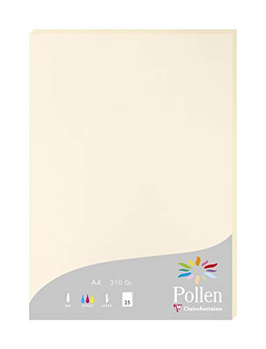 Clairefontaine 24204C Packung mit 25 Karten Pollen 210g, DIN A4, 21 x 29,7cm, Elfenbein von Clairefontaine