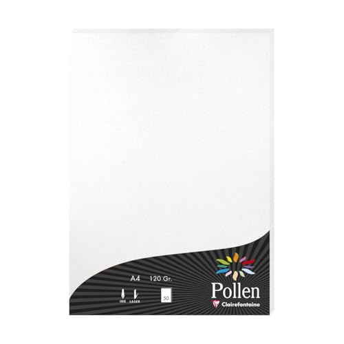 Clairefontaine 24302C Packung mit 50 Blatt Pollen, DIN A4, 210 x 297 mm, 120g, Perlmut Weiß von Clairefontaine