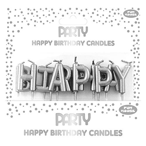Clairefontaine 24327-SC - Set mit Kerzen Buchstabe mit Metalleffekt, ''Happy Birthday'', Silber, 1 Set von Eurowrap