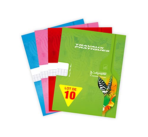 Clairefontaine 2573C - Packung mit 10 Heften Calligraphe geheftet, 17 x 22 cm, französische Lineatur 70g & blanko 90g, 32 Blatt, farbig sortiert, 1 Pack von Calligraphe