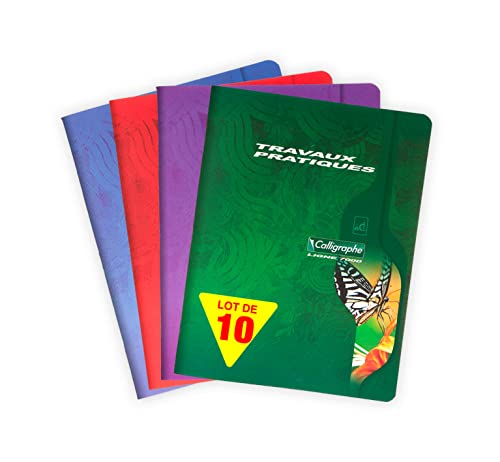 Clairefontaine 2592C - Packung mit 10 Heften Calligraphe geheftet, 17 x 22 cm, französische Lineatur 70g & blanko 90g, 48 Blatt, farbig sortiert, 1 Pack von Clairefontaine