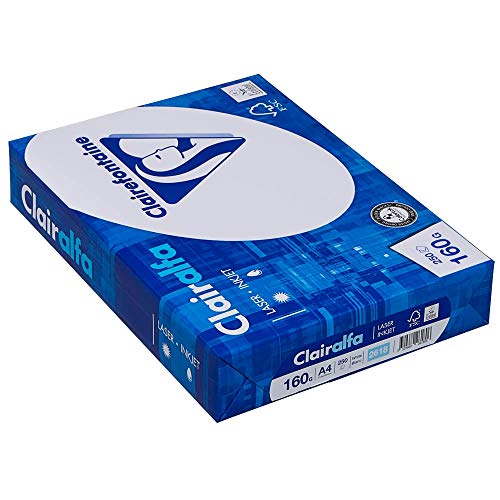 Clairefontaine 2618C - Ries Druckerpapier / Kopierpapier Clairalfa, extraweiß, DIN A4, 160g, 250 Blatt, Weiß, 1 Ries von Clairefontaine